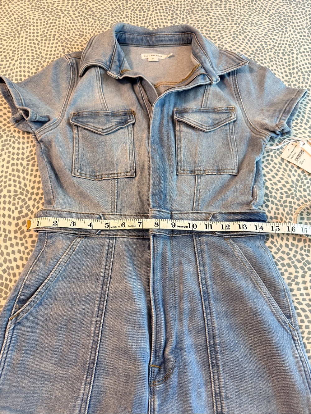 Good American Fit for Success Short Sleeve Denim Jumpsuit Blue GMJS731SO Size M - Picture 9 of 13